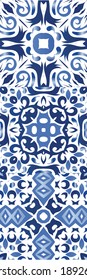 Antique azulejo tiles patchworks. Graphic design. Kit of vector seamless patterns. Blue spain and portuguese decor for bags, smartphone cases, T-shirts, linens or scrapbooking.