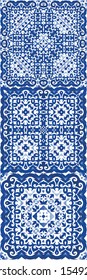 Antique azulejo tiles patchworks. Kit of vector seamless patterns. Original design. Blue spain and portuguese decor for bags, smartphone cases, T-shirts, linens or scrapbooking.