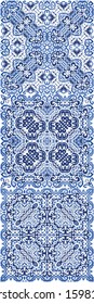 Antique azulejo tiles patchworks. Kit of vector seamless patterns. Colored design. Blue spain and portuguese decor for bags, smartphone cases, T-shirts, linens or scrapbooking.