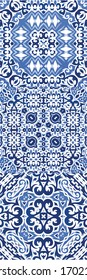 Antique azulejo tiles patchworks. Kit of vector seamless patterns. Stylish design. Blue spain and portuguese decor for bags, smartphone cases, T-shirts, linens or scrapbooking.