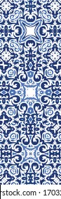 Antique azulejo tiles patchworks. Kit of vector seamless patterns. Graphic design. Blue spain and portuguese decor for bags, smartphone cases, T-shirts, linens or scrapbooking.