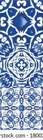 Antique azulejo tiles patchworks. Kit of vector seamless patterns. Bathroom design. Blue spain and portuguese decor for bags, smartphone cases, T-shirts, linens or scrapbooking.