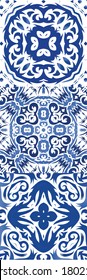 Azulejos antiguos. Kit de patrones sin fisuras vectoriales. Diseño elegante. España azul y decoración portuguesa para bolsas, estuches para smartphones, camisetas, ropa de cama o scrapbooking.