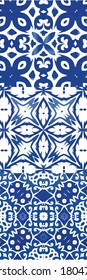 Antique azulejo tiles patchworks. Kit of vector seamless patterns. Creative design. Blue spain and portuguese decor for bags, smartphone cases, T-shirts, linens or scrapbooking.