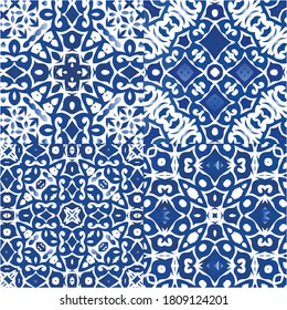Azulejos antiguos. Kit de patrones sin fisuras vectoriales. Diseño moderno. España azul y decoración portuguesa para bolsas, estuches para smartphones, camisetas, ropa de cama o scrapbooking.
