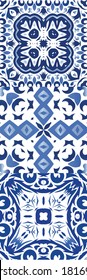 Azulejos antiguos. Kit de patrones sin fisuras vectoriales. Diseño gráfico. España azul y decoración portuguesa para bolsas, estuches para smartphones, camisetas, ropa de cama o scrapbooking.