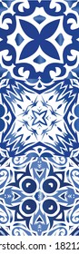 Azulejos antiguos. Kit de patrones sin fisuras vectoriales. Diseño dibujado a mano. España azul y decoración portuguesa para bolsas, estuches para smartphones, camisetas, ropa de cama o scrapbooking.