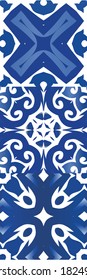 Antique azulejo tiles patchworks. Kit of vector seamless patterns. Geometric design. Blue spain and portuguese decor for bags, smartphone cases, T-shirts, linens or scrapbooking.