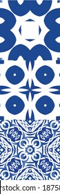 Fliesen aus antiken Azulejo-Fliesen. Kit aus Vektornahtlosen Mustern. Das Badezimmer ist sehr schön. Blauer Spain und portugiesisches Dekor für Taschen, Smartphone-Kisten, T-Shirts, Bettwäsche oder Scrapbooking.