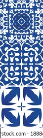 Azulejos antiguos. Kit de patrones sin fisuras vectoriales. Diseño dibujado a mano. España azul y decoración portuguesa para bolsas, estuches para smartphones, camisetas, ropa de cama o scrapbooking.
