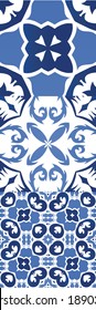 Antique azulejo tiles patchworks. Kit of vector seamless patterns. Bathroom design. Blue spain and portuguese decor for bags, smartphone cases, T-shirts, linens or scrapbooking.