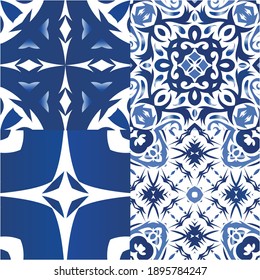 Azulejos antiguos. Kit de patrones sin fisuras vectoriales. Diseño mínimo. España azul y decoración portuguesa para bolsas, estuches para smartphones, camisetas, ropa de cama o scrapbooking.