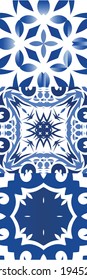 Antique azulejo tiles patchworks. Kit of vector seamless patterns. Bathroom design. Blue spain and portuguese decor for bags, smartphone cases, T-shirts, linens or scrapbooking.
