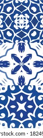 Antique azulejo tiles patchworks. Original design. Kit of vector seamless patterns. Blue spain and portuguese decor for bags, smartphone cases, T-shirts, linens or scrapbooking.