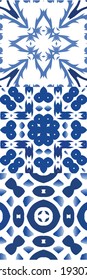 Antique azulejo tiles patchworks. Original design. Set of vector seamless patterns. Blue spain and portuguese decor for bags, smartphone cases, T-shirts, linens or scrapbooking.