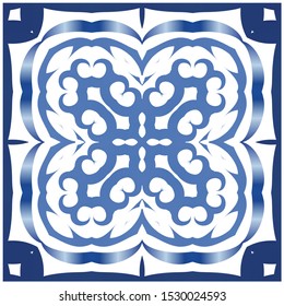 Antique azulejo tiles patchworks. Set of vector seamless patterns. Original design. Blue spain and portuguese decor for bags, smartphone cases, T-shirts, linens or scrapbooking.