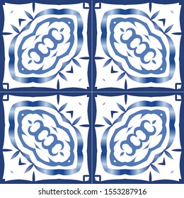 Antique azulejo tiles patchworks. Set of vector seamless patterns. Original design. Blue spain and portuguese decor for bags, smartphone cases, T-shirts, linens or scrapbooking.