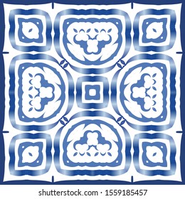 Antique azulejo tiles patchworks. Set of vector seamless patterns. Original design. Blue spain and portuguese decor for bags, smartphone cases, T-shirts, linens or scrapbooking.
