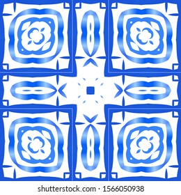 Antique azulejo tiles patchworks. Set of vector seamless patterns. Original design. Blue spain and portuguese decor for bags, smartphone cases, T-shirts, linens or scrapbooking.