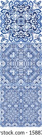 Antique azulejo tiles patchworks. Set of vector seamless patterns. Minimal design. Blue spain and portuguese decor for bags, smartphone cases, T-shirts, linens or scrapbooking.