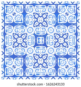 Antique azulejo tiles patchworks. Set of vector seamless patterns. Original design. Blue spain and portuguese decor for bags, smartphone cases, T-shirts, linens or scrapbooking.