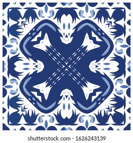 Antique azulejo tiles patchworks. Set of vector seamless patterns. Original design. Blue spain and portuguese decor for bags, smartphone cases, T-shirts, linens or scrapbooking.