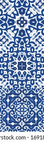 Antique azulejo tiles patchworks. Set of vector seamless patterns. Modern design. Blue spain and portuguese decor for bags, smartphone cases, T-shirts, linens or scrapbooking.