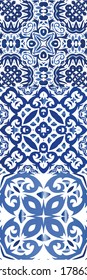 Fliesen aus antiken Azulejo-Fliesen. Satz von Vektornahtlosen Mustern. Das Badezimmer ist sehr schön. Blauer Spain und portugiesisches Dekor für Taschen, Smartphone-Kisten, T-Shirts, Bettwäsche oder Scrapbooking.