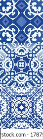 Antique azulejo tiles patchworks. Set of vector seamless patterns. Fashionable design. Blue spain and portuguese decor for bags, smartphone cases, T-shirts, linens or scrapbooking.