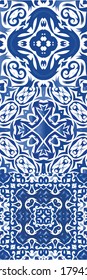 Antique azulejo tiles patchworks. Set of vector seamless patterns. Geometric design. Blue spain and portuguese decor for bags, smartphone cases, T-shirts, linens or scrapbooking.