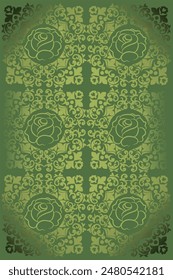 Antique background image, green tone, rose pattern.