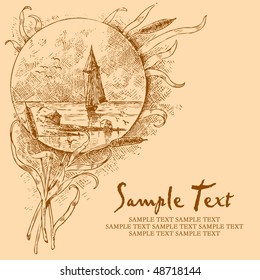 antique background with landscape, scalable and editable vector illustration
