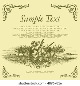antique background with landscape, scalable and editable vector illustration