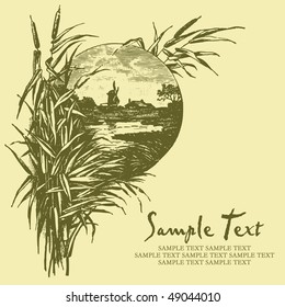 antique background with landscape, scalable and editable vector illustration