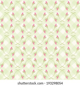 Antique background with rosebuds on gingham background