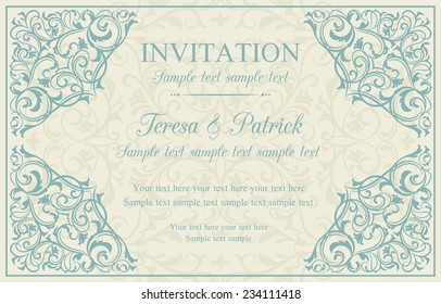 Wedding Invitation Cards Baroque Style Blue Stock Vector (Royalty Free ...