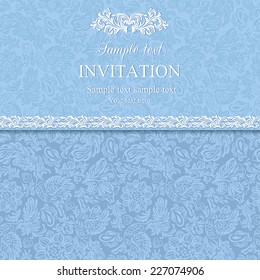 Antique baroque invitation card, blue and white