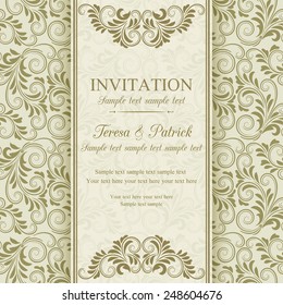Antique baroque invitation, gold on beige background