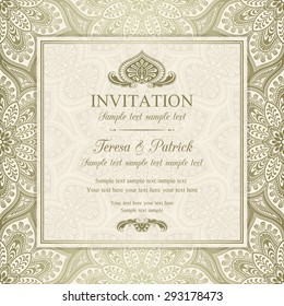 Antique baroque invitation, gold on beige background