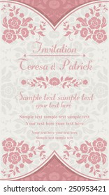 Antique baroque invitation vertical, pink and beige