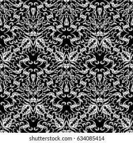 Antique baroque seamless pattern background wallpaper illustration with vintage  decorative flowers, scroll leaves and medieval damask ornaments. Vector isolated floral   fabric pattern  texture.