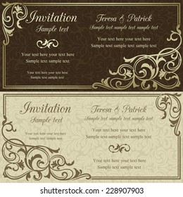 Antique baroque wedding invitation, brown on beige background