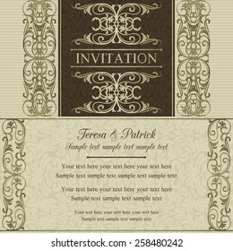 Antique baroque wedding invitation, brown on beige background