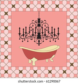 Antiquitätenbadewanne mit Kronleuchter (vollständiges Muster dahinter)