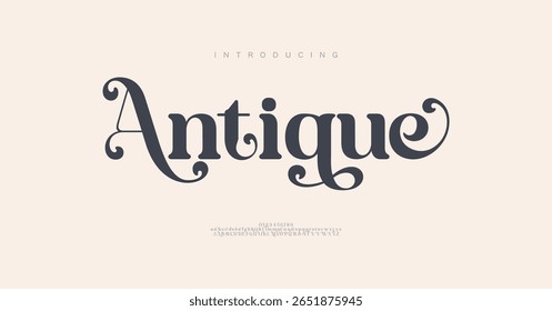 Antique Beauty Luxury logotipo de fonte alfabeto. Tipografia bela moda elegante clássico letras serif itálico fontes decorativas casamento vintage beleza logotipos.
