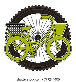 antique bicycle with basket with wheel background