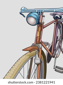 forma vectorial de bicicleta antigua en objeto aislado de color marrón, azul, amarillo.