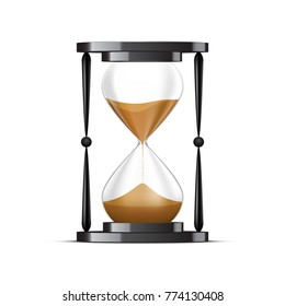 Antique black hourglass with transparent effect, isolated on white