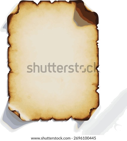 Antique blank parchment sheet with burnt edges, brown vintage paper texture