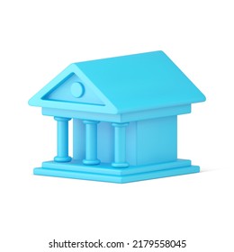 Antique blue building facade with columns realistic 3d icon isometric vector illustration. Ancient Greek Roman classical pillar architecture steps marble pedestal. Court bank government residence